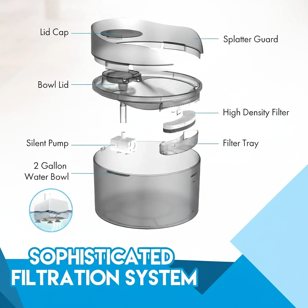 Large Pet Water Fountain – 2 Gallon Automatic Dispenser with Splatter Guard for Cats & Dogs